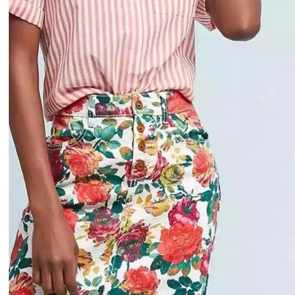 Anthropologie Maeve Floral Garden Denim Pencil Skirt Size 6 - Picture 4 of 6